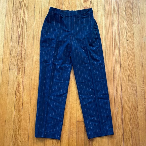 Lafayette 148 Navy Pinstriped Wool Pants with Elastic Waistband. Size S. NWT - Picture 1 of 10